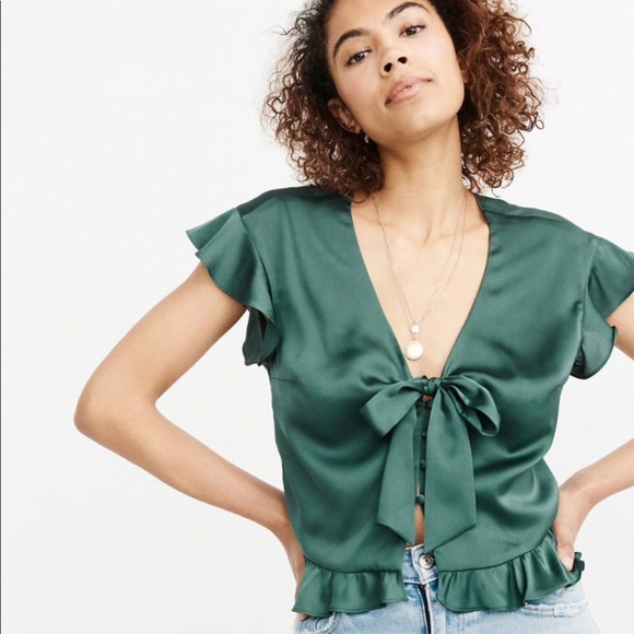 Abercrombie & Fitch Tops - Green Satin Abercrombie & Fitch Blouse